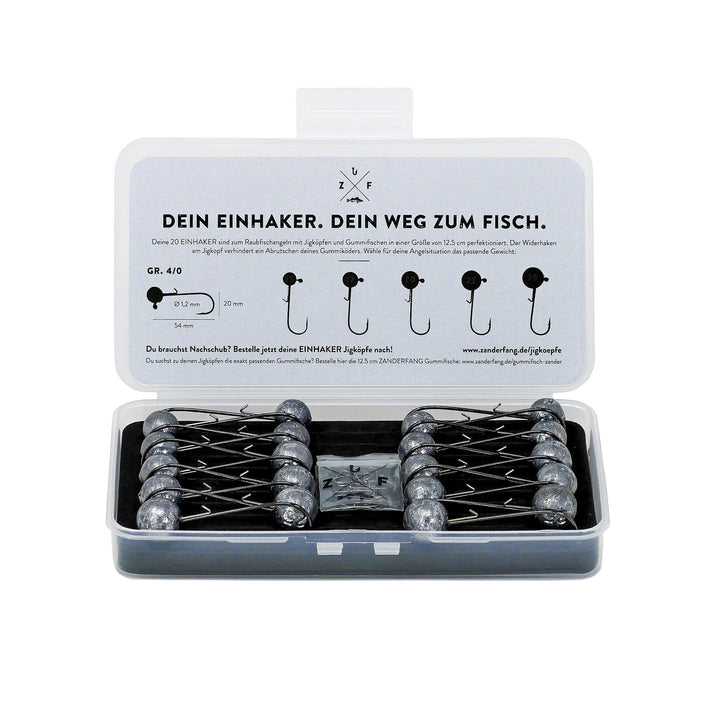 Zanderfang – Jigköpfe Angelhaken-Set Jighaken – Jigkopf Grösse 2/0 und 4/0 für Gummiköder von 8cm bi