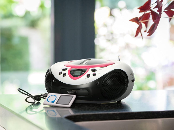 Lenco Kinder Radio CD-Player SCD-38 tragbares UKW-Radio mit CD/MP3-Player und USB in pink, pink