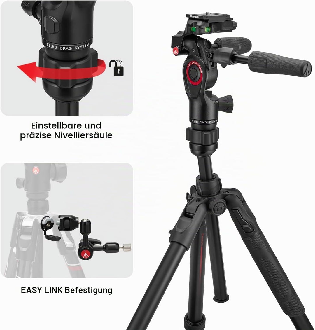 Manfrotto Befree GT PRO 3-Way, Professional Travel Tripod Kit, 3-Way Fluid Head, Levelling Column, P