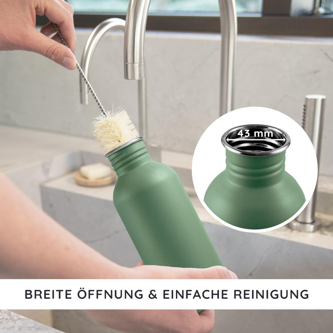 Bambaw Trinkflasche Edelstahl 500ml, Nicht-isolierte Trinkflasche Grün, Kinder Trinkflasche Edelstah