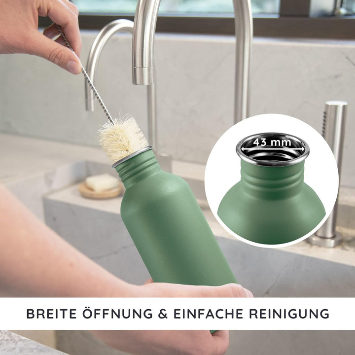 Bambaw Trinkflasche Edelstahl 500ml, Nicht-isolierte Trinkflasche Grün, Kinder Trinkflasche Edelstah