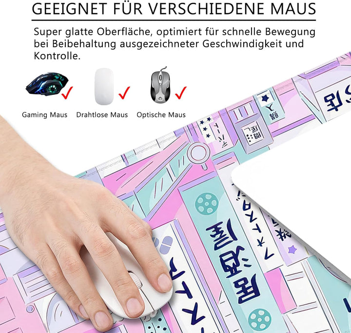 Mauspad Rosa Schreibtischunterlage Japan 80x30cm Japanisch Mousepad XL Gross Mauspad Japanische, Com