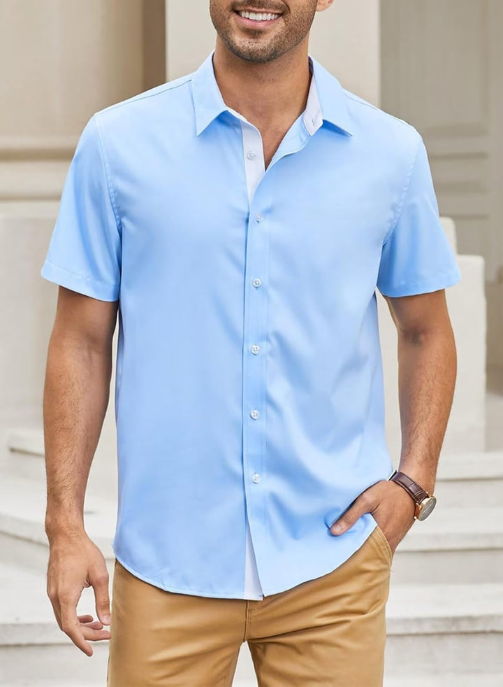 Meilicloth Herren Hemd Businesshemd Kurzarm Freizeithemd Herrenhemden Casual Regular Fit Bügelfrei B