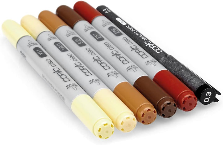 COPIC Ciao Marker Set 5+1 Hair Tones 1, Blisterpackung mit 5 Markern + 1 Multiliner 0,3 mm, für Skiz