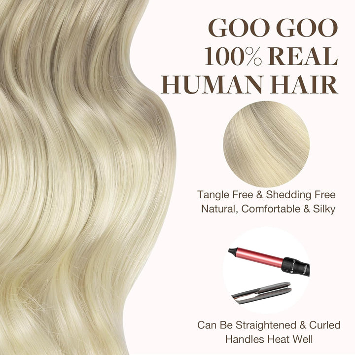 GOO GOO Tape in Extensions Echthaar, Aschblond bis Goldblond und Platinblond 30cm 20pcs 40g, Haarver