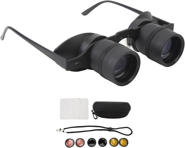 Freihändige Fernglasbrille, Optisches Glas mit 10-fachem Zoom und 3 Farbfiltern, Opernglas für Angel