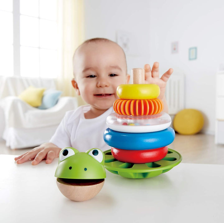Hape Stapel-Frosch – Stapelspielzeug aus Holz, Farb- und Grössenlernen, Motorikspielzeug für Kleinki