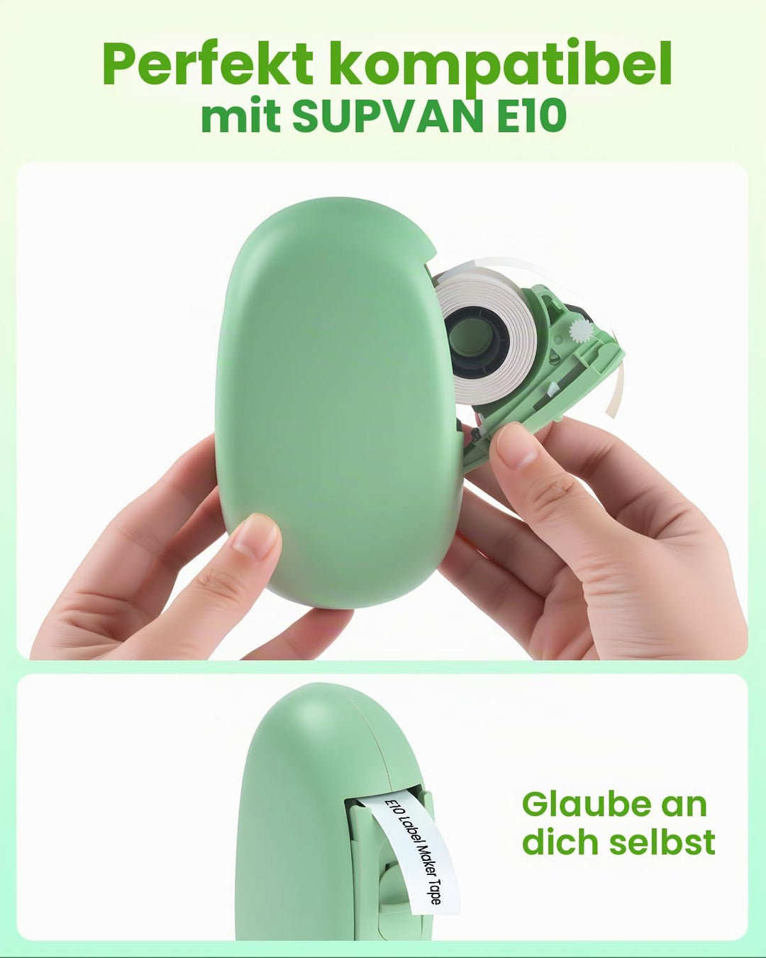 Compatible with SUPVAN E10 &amp; E11 Label Maker Tape,Black on White,4 Rolls 0.59in × 19.7ft (15mm × 6m)