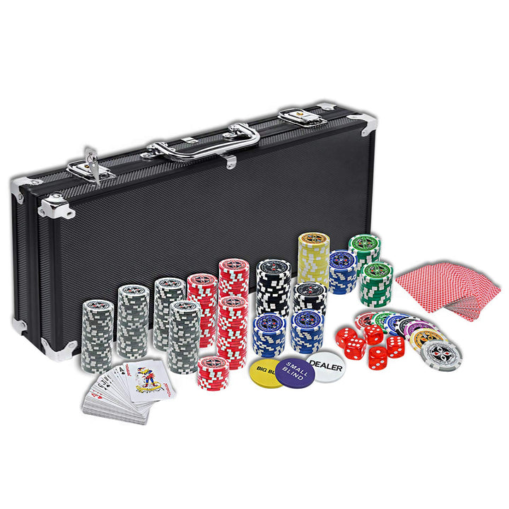NAIZY Laser Pokerchips 500 Chips Pokerkoffer 12 Gramm Metallkern, inkl. 2X Pokerdecks, 5X Würfel, De