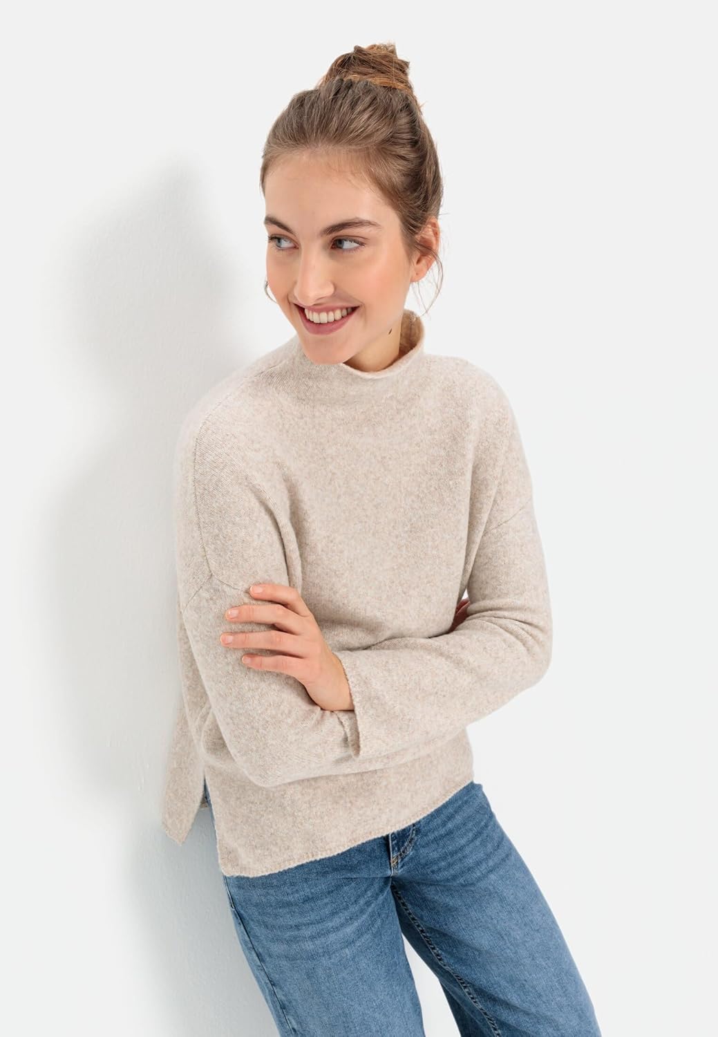 camel active Damen Oversized Strickpullover mit Rollkragen L Mandel, L Mandel