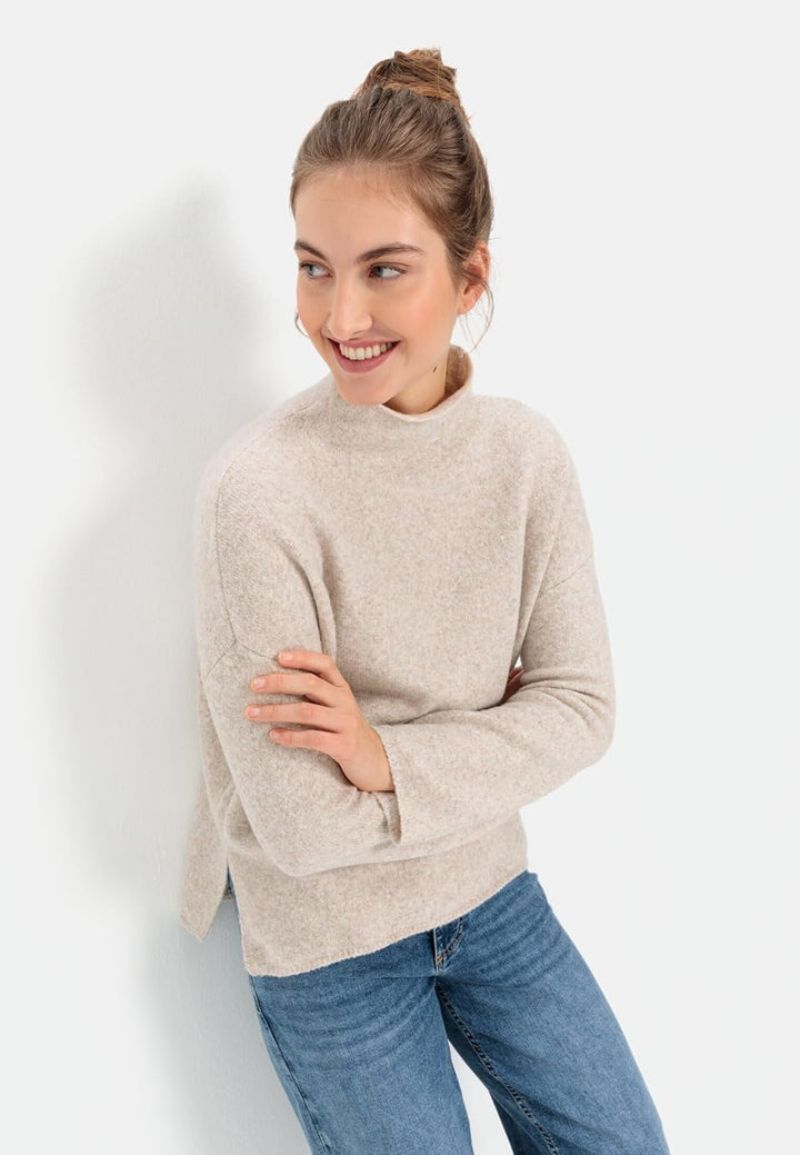 camel active Damen Oversized Strickpullover mit Rollkragen L Mandel, L Mandel