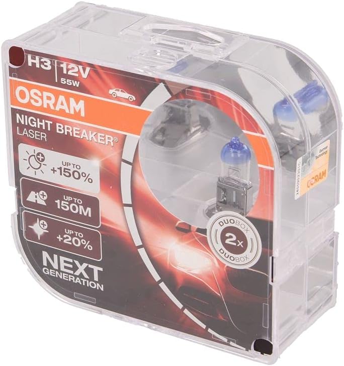 Osram Glühlampe Birne Glühbirne Night Breaker Laser H3 Kompatibel mit Audi BMW Fiat Ford Mercedes Op