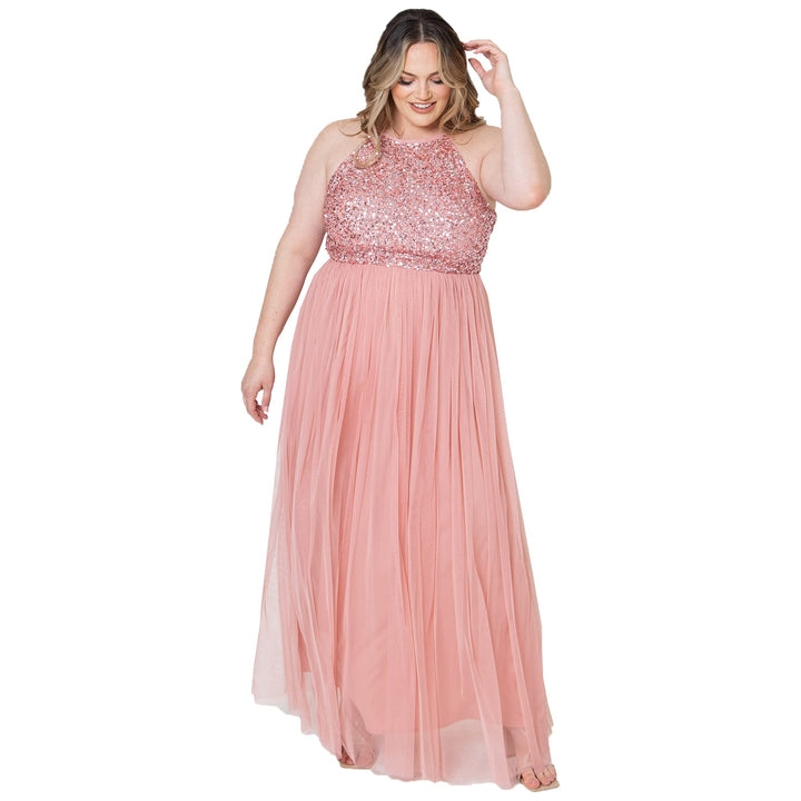 Maya Deluxe Damen Maxikleid Brautjungfer Neckholder Pailletten Verziert Abschlussball Hochzeit Dleid