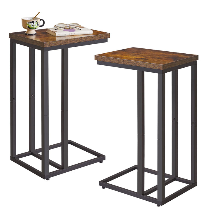 Aibiju 2 Stücke C-förmiger Beistelltisch, Sofa Beistelltisch, Laptop Kaffee Snack Tisch, Industriell