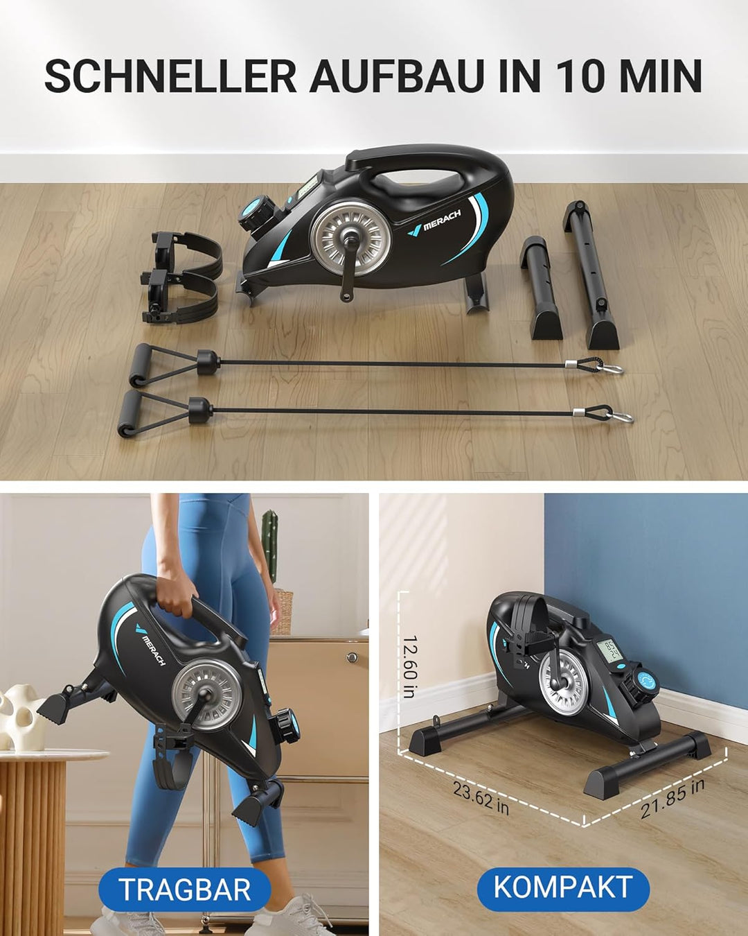MERACH Pedaltrainer,Beintrainer für Zuhause,Mini Heimtrainer Senioren mit 2 Widerstandsbändern und R