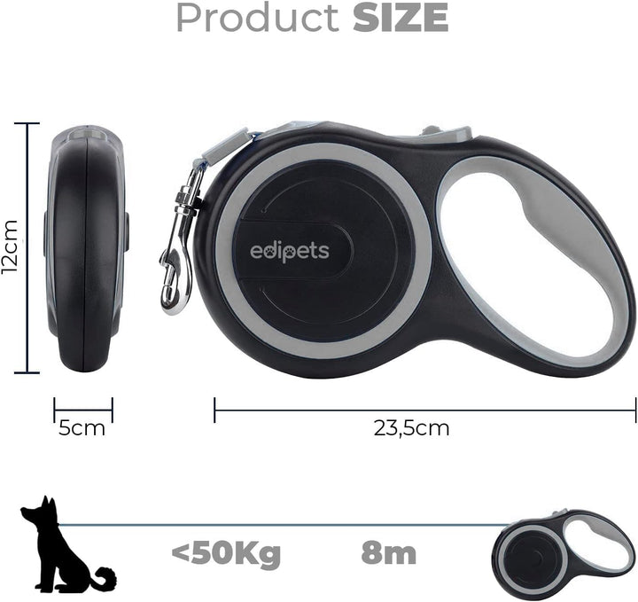 Edipets, Hundeleine, Ausziehbar, Einziehbar, 3, 5 und 8 Meter, Flexibles Band für Rechts- und Spazie