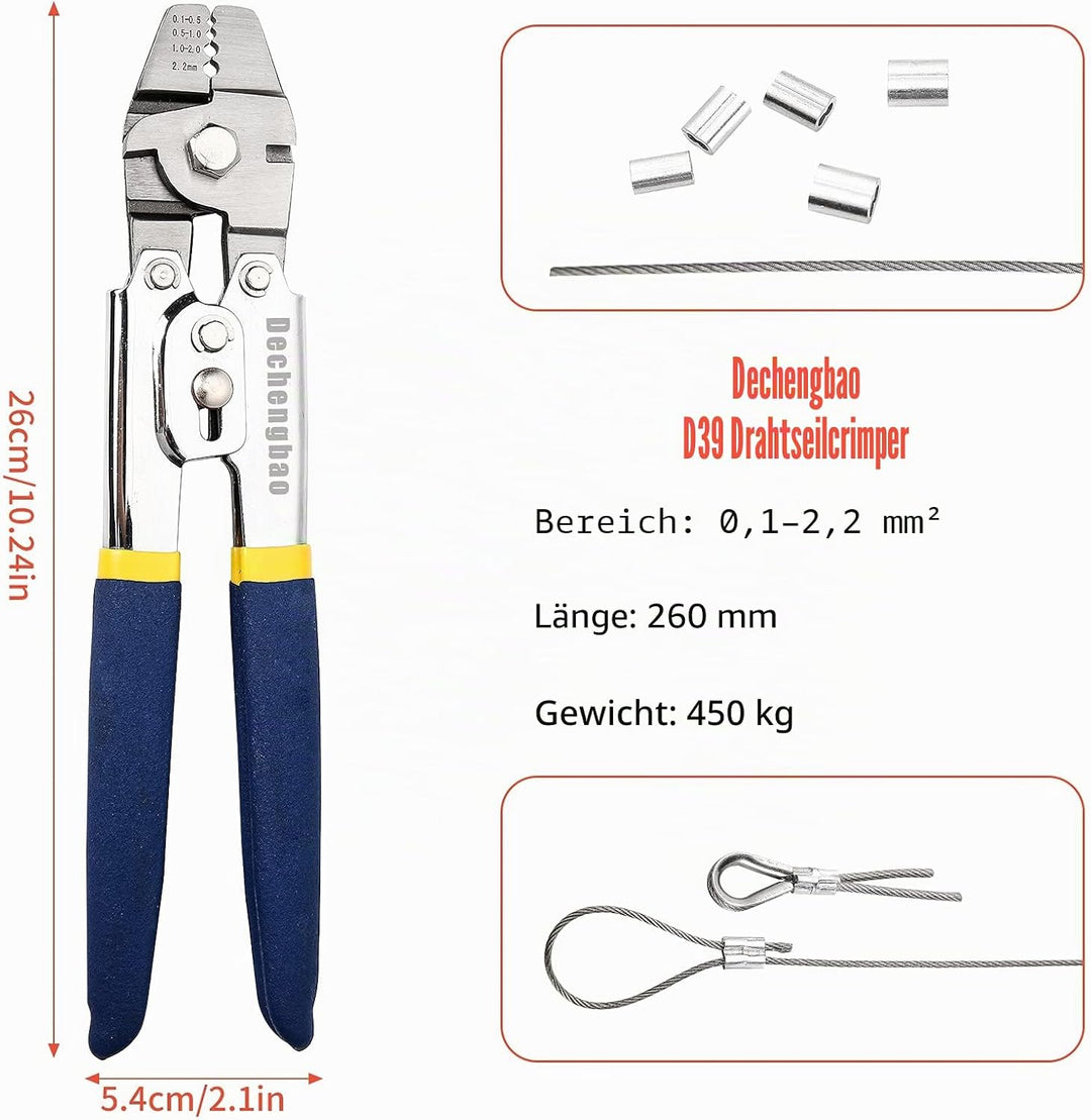 Drahtseil-Crimpwerkzeug, Kabel-Crimps bis 2,2 mm, Edelstahl-Draht-Crimpzange für ovale Aluminiumhüls