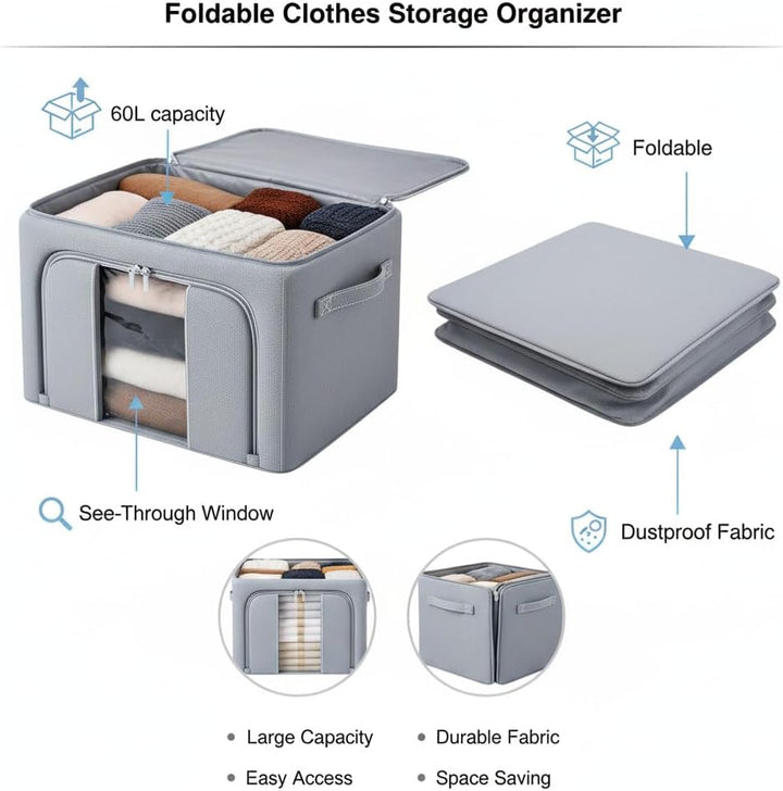 Generisch Aufbewahrungsbox faltbar 60L mit Fenster – Kleidung Organizer, Ordnungsbox Kleiderschrank,