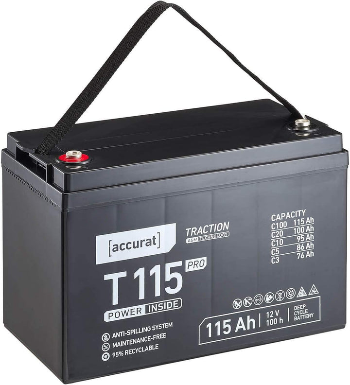 Accurat Traction T115 Pro AGM Bleiakku- 12V, 115Ah, 30% Startleistung, wartungsfrei, zyklenfest -VRL