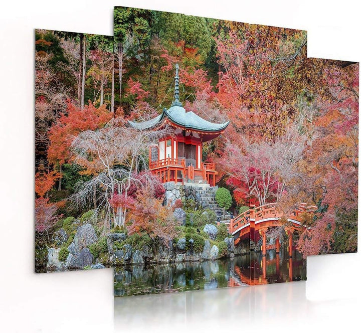 Feeby Frames, Leinwandbild Bilder Wand Bild - 5 Teile - Wandbilder Kunstdruck (JAPANISCHER GARTEN, R