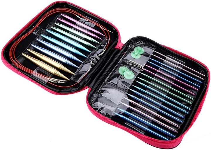 Stricknadeln, austauschbare Nadeln Set Bunte Rundstricknadeln aus Aluminium Ring Set Strickzubehör f