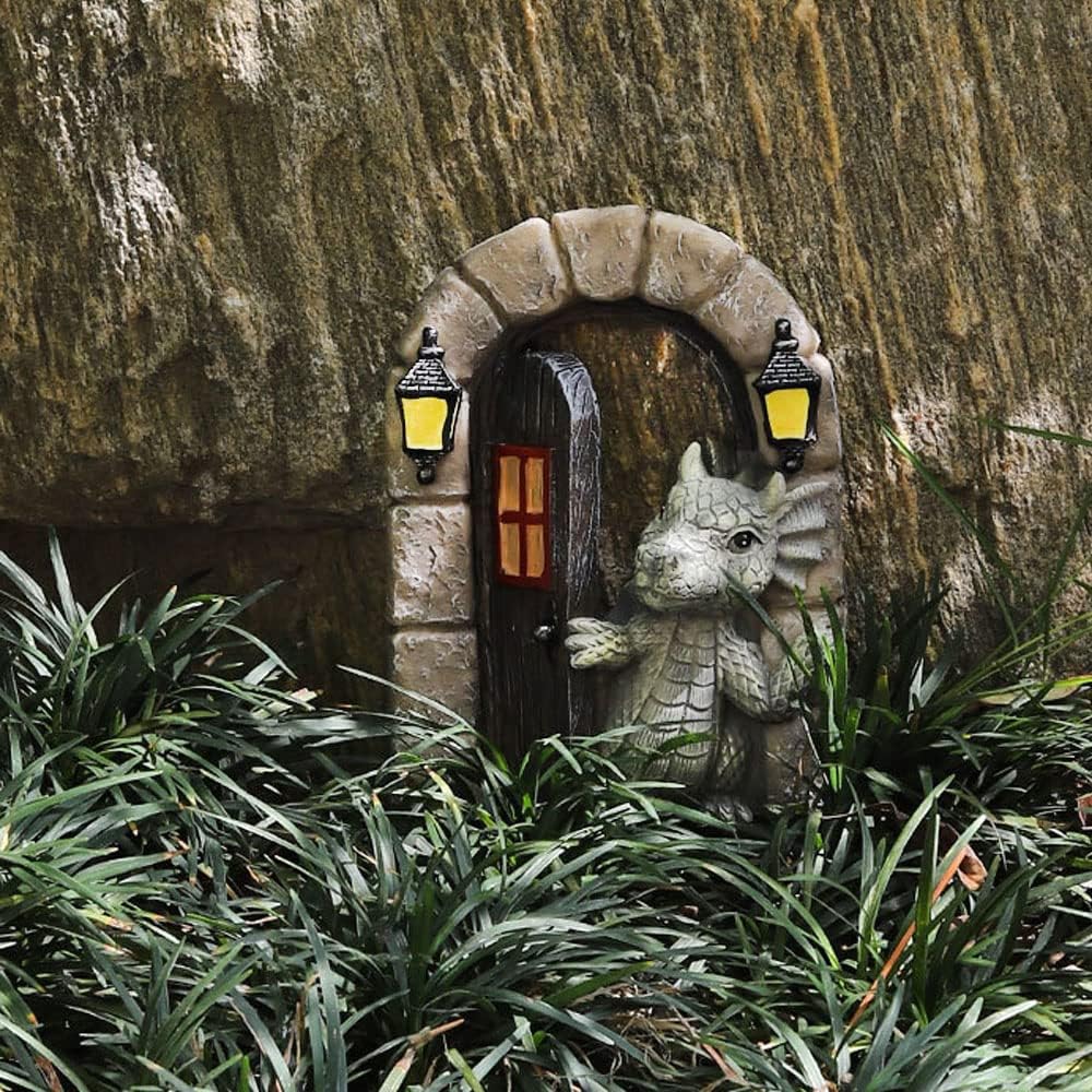 Garten-Drachenfiguren: Drache als niedliche Deko, Polyresin, Offene Tür, Familie, Outdoor-Garten Dek