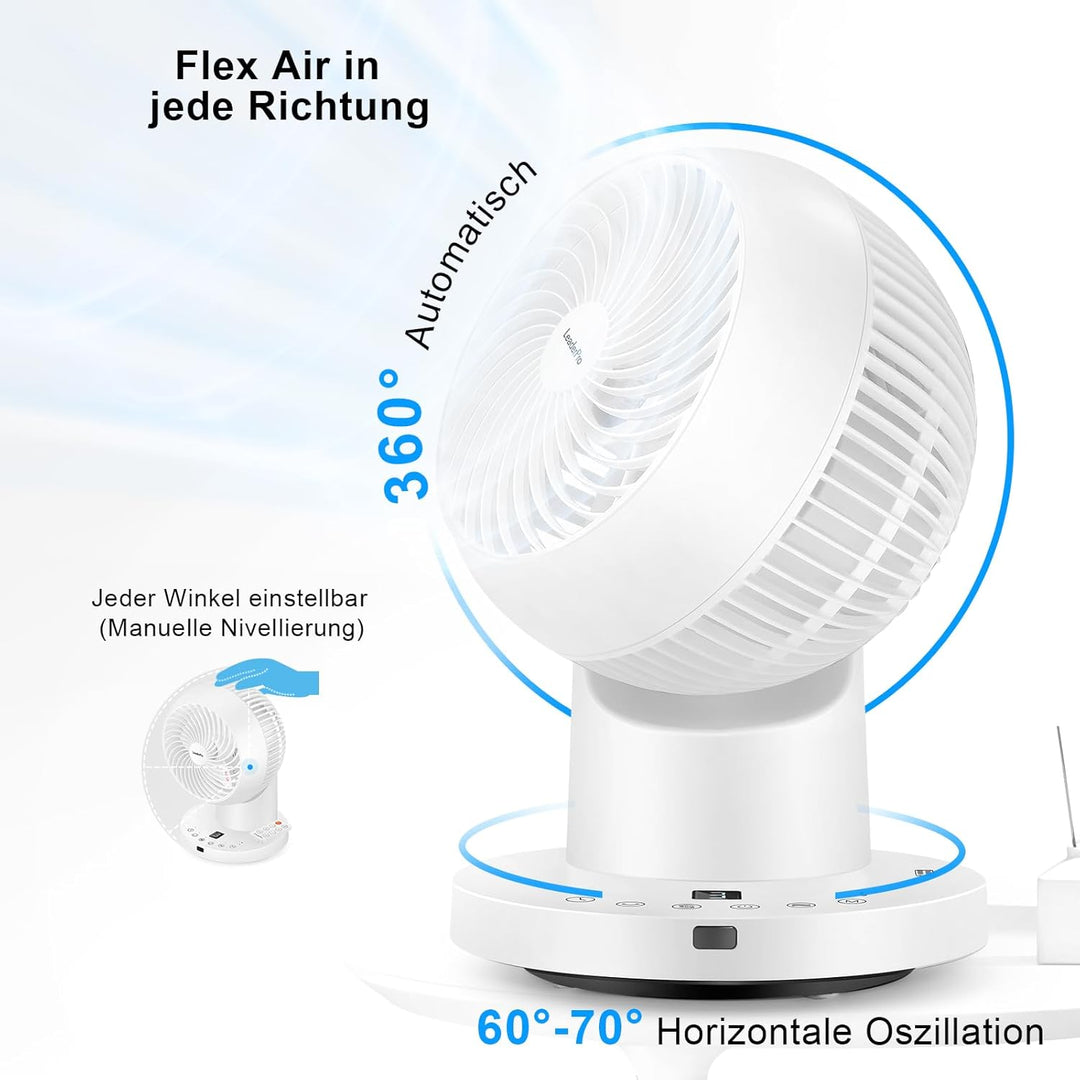 Tischventilator mit Fernbedienung - 32W Leiser Ventilator mit 4 Geschwindigkeitsstufen, 8h Timer, 70