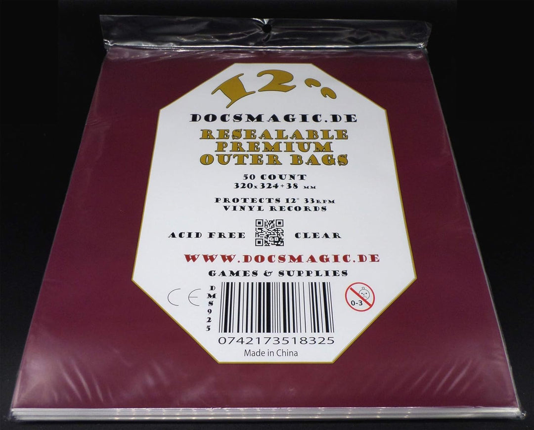 docsmagic.de 100 Polylined Paper Inner Sleeves + Premium Resealable Outer Bags for 12" 33rpm Vinyl R
