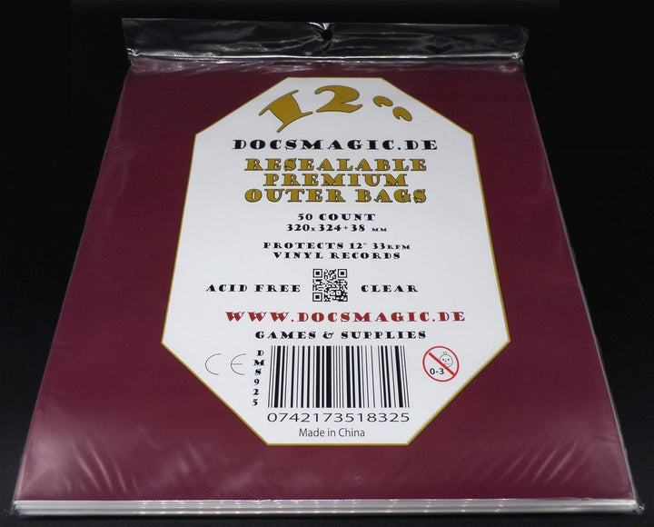 docsmagic.de 100 Polylined Paper Inner Sleeves + Premium Resealable Outer Bags for 12" 33rpm Vinyl R