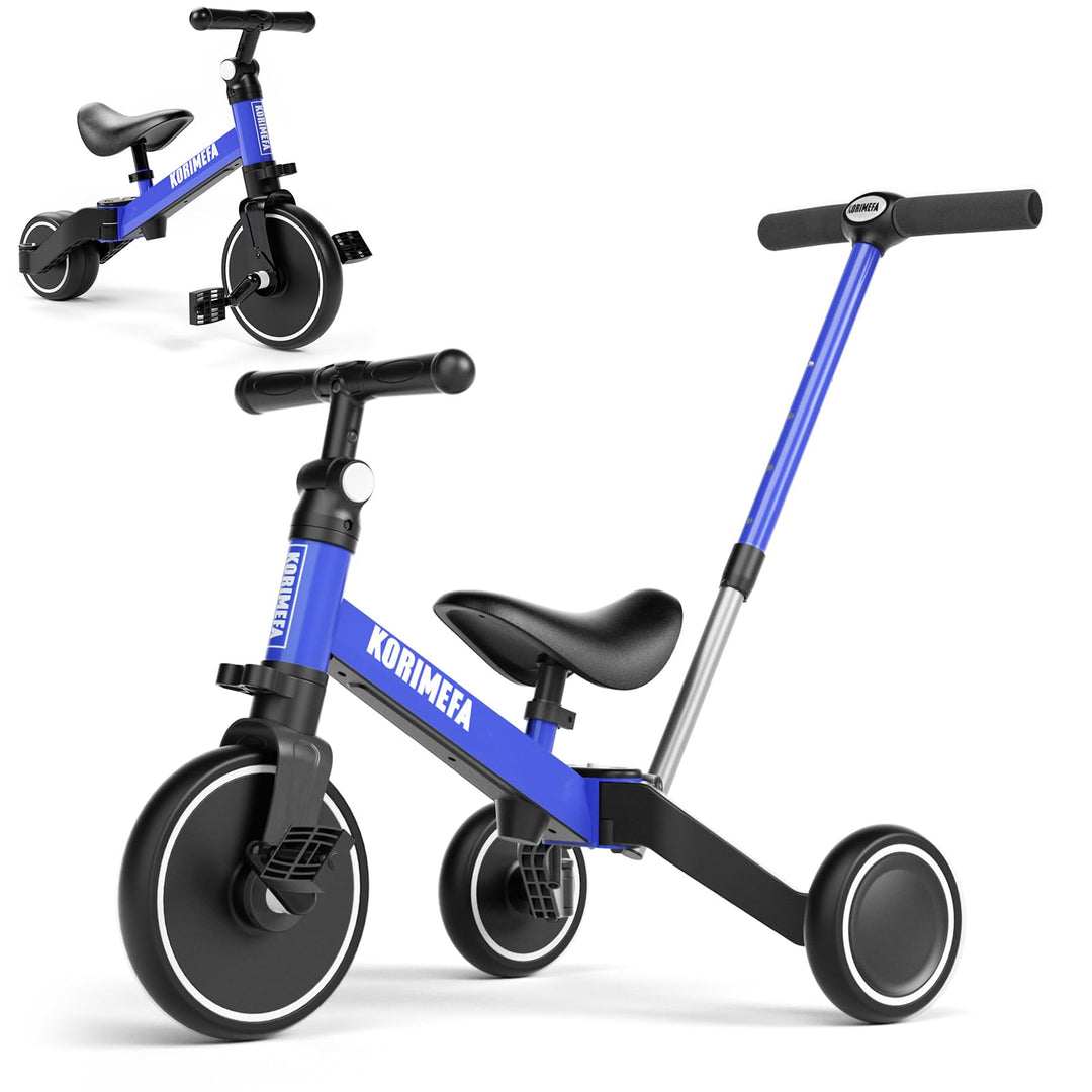 KORIMEFA 4 in 1 Laufräder Laufrad Kinderdreirad Dreirad Lauffahrrad Lauflernhilfe mit Schubstange fü