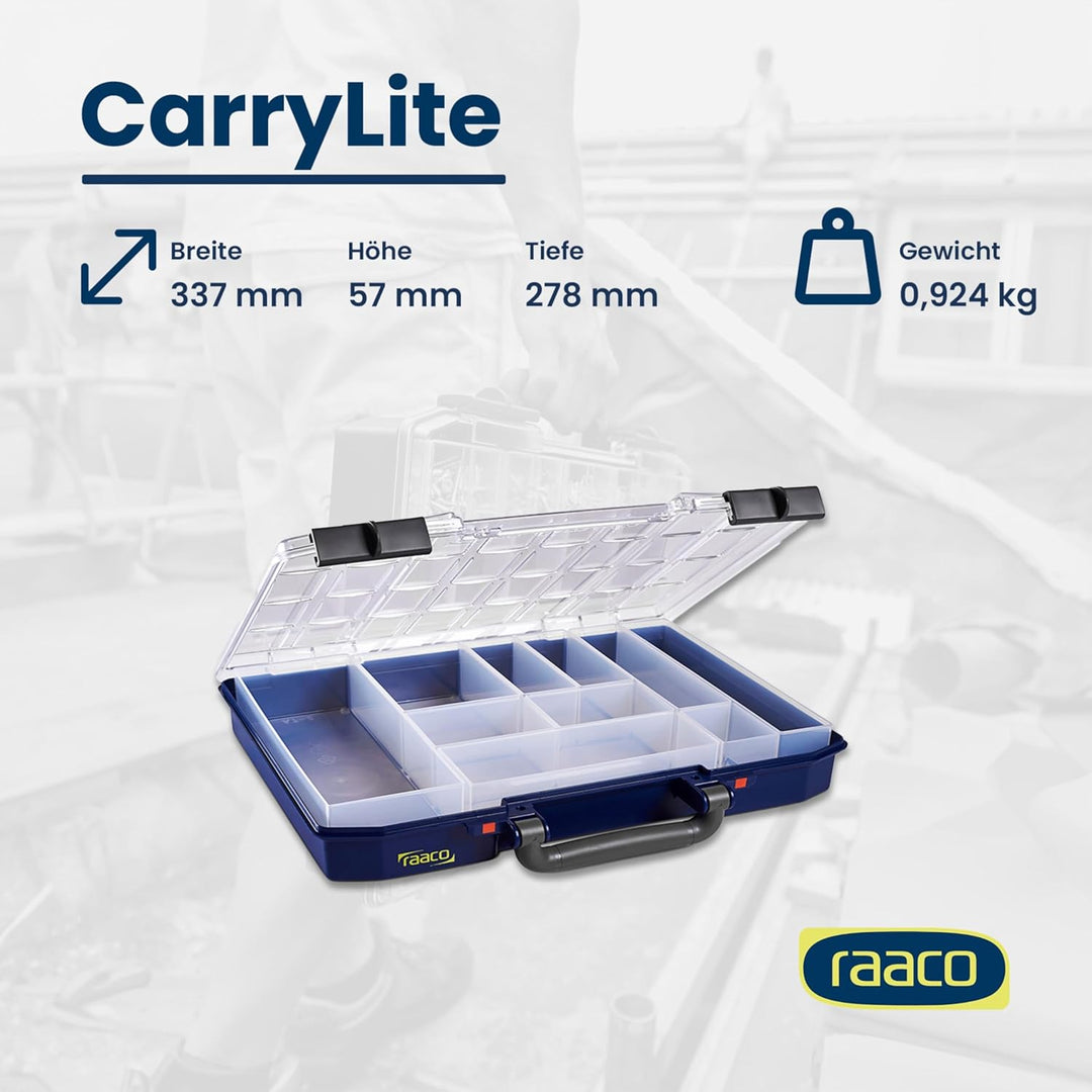 raaco CarryLite 55 4x8-10: Leicht Sortierbox für Werkstatt, mit 10 Einsätze für Kleinteile, Traglast
