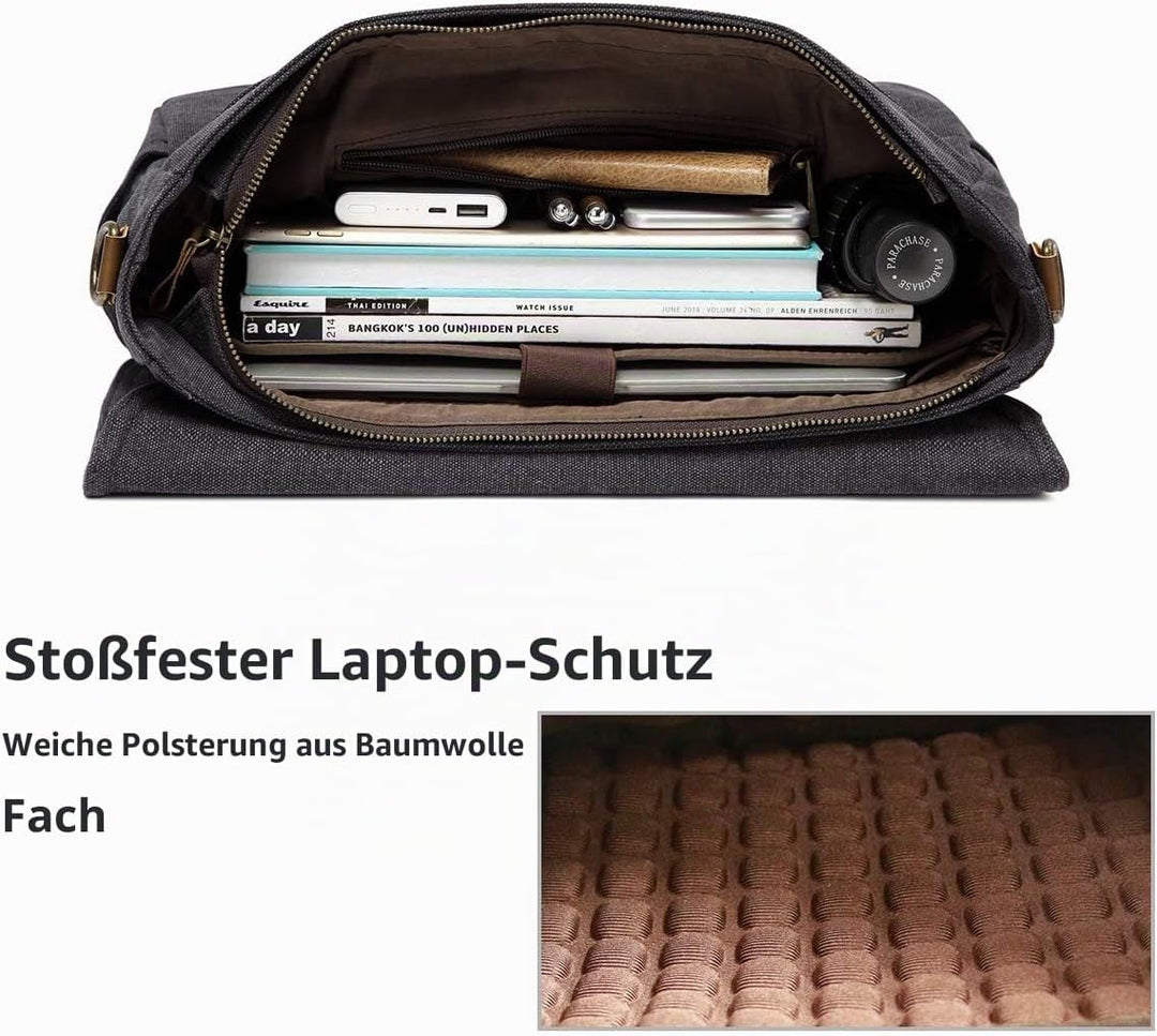 VASCHY Umhängetaschen Herren Dame, Vintage Wasserabweisend Gewachste Leinwand 14 15,6 17 Zoll Laptop