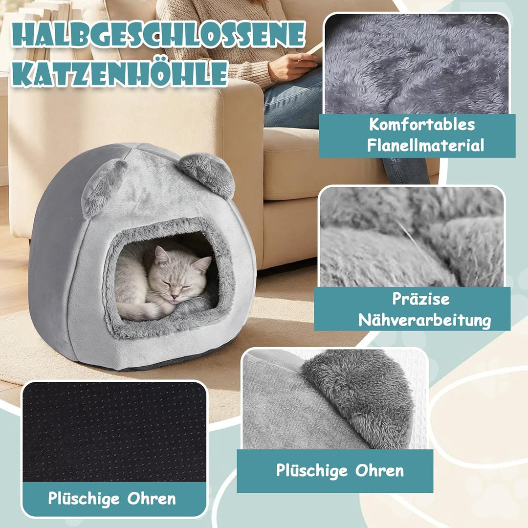 Katzenhöhle 40×40cm, Katzenbett mit Waschbarem Kissen, Kuschelhöhle für Katzen & Kleine Hunde, Katze