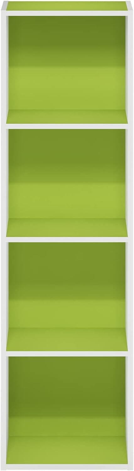 Furinno Pasir Bücherregal mit offenem Regal, 4-stöckig, grün/weiss Grün/Weiss 23.7 x 30.5 x 106.1 cm