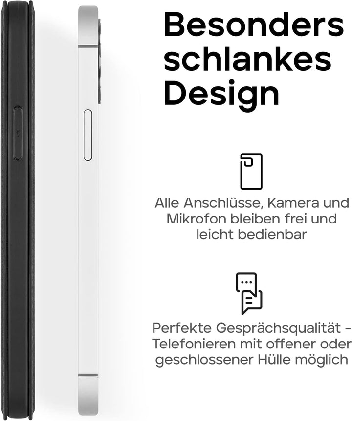 WIIUKA Hülle für iPhone 14 Pro Max, Leder aus Deutschland, mit Kartenfach, extra Dünn, Handyhülle mi