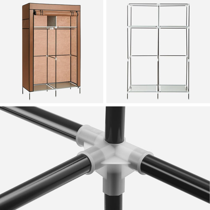 Faltschrank 108x45x170 cm Stoffkleiderschrank mit Reissverschluss und Kleiderstange, Seitentasche &