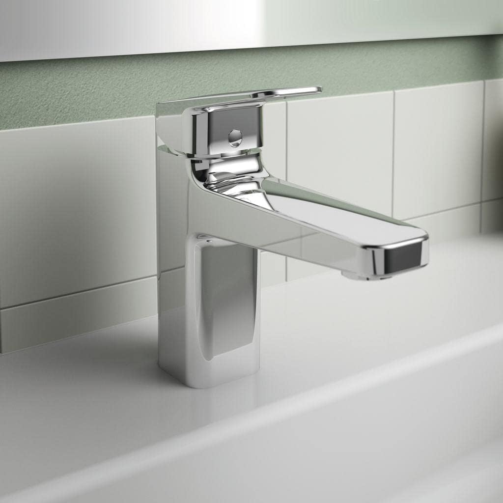 Ideal Standard BD229AA Ceraplan Waschtischarmatur H90, mit Push-Open-Ventil, Ausladung 12,4 cm, Chro