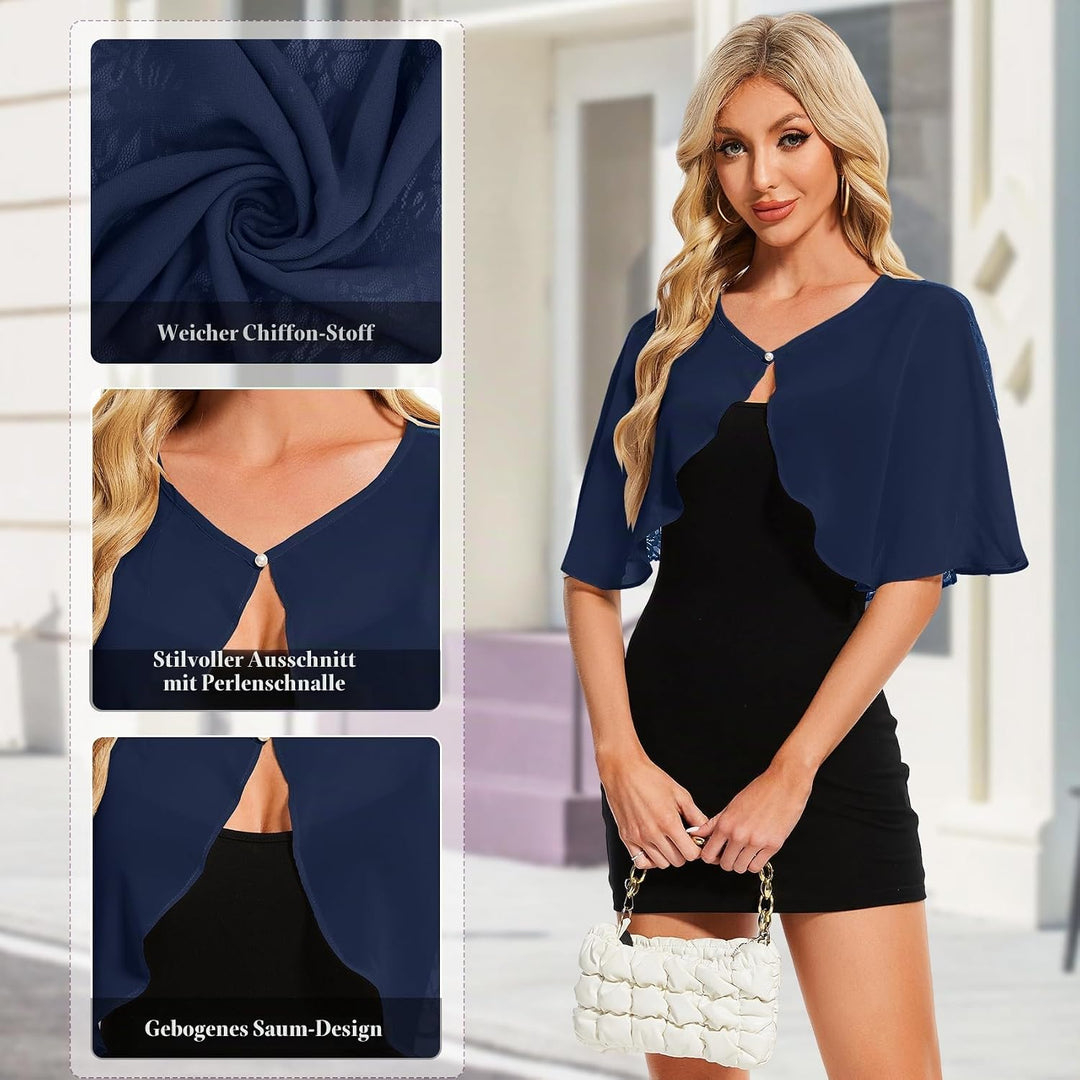 Damen Spitzen Schal Stola Chiffon Umhang Cape Capelets für Hochzeit Abendkleid Braut Party Elegant S