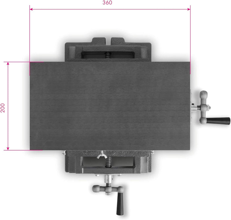 EBERTH Kreuztisch aus Gusseisen und Stahl, Arbeitstisch 200 x 360 mm, Arbeitshöhe 120 mm, 2 Achsen S