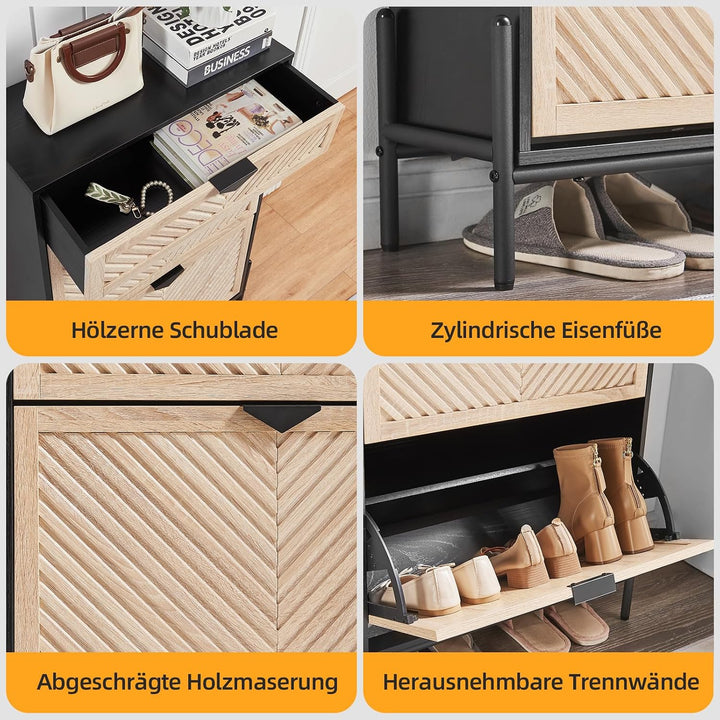 VIPLUMI Schmal Schuhschrank mit 2 Klappen platzsparender, Schmaler Geschlossen Schuhregal Schuh Schr