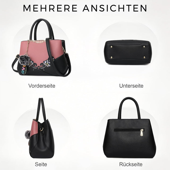 VARLIVOO Handtasche Damen Mittelgross Elegant Taschen mit Blumenstickerei Leader PU Henkeltasche Fra