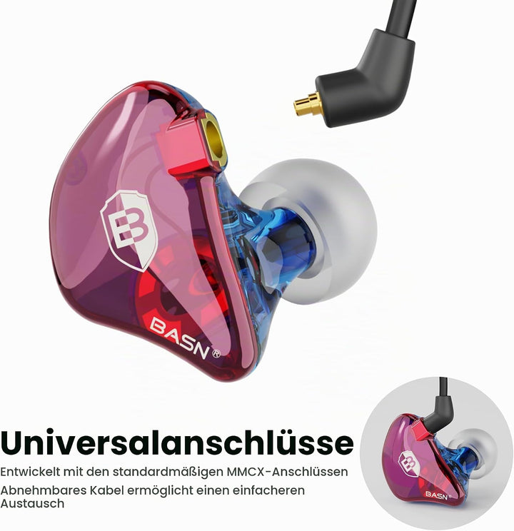BASN Bsinger In-Ear-Monitore Geräuschisolierende Kopfhörer, Dual-dynamische Treiber High Definition