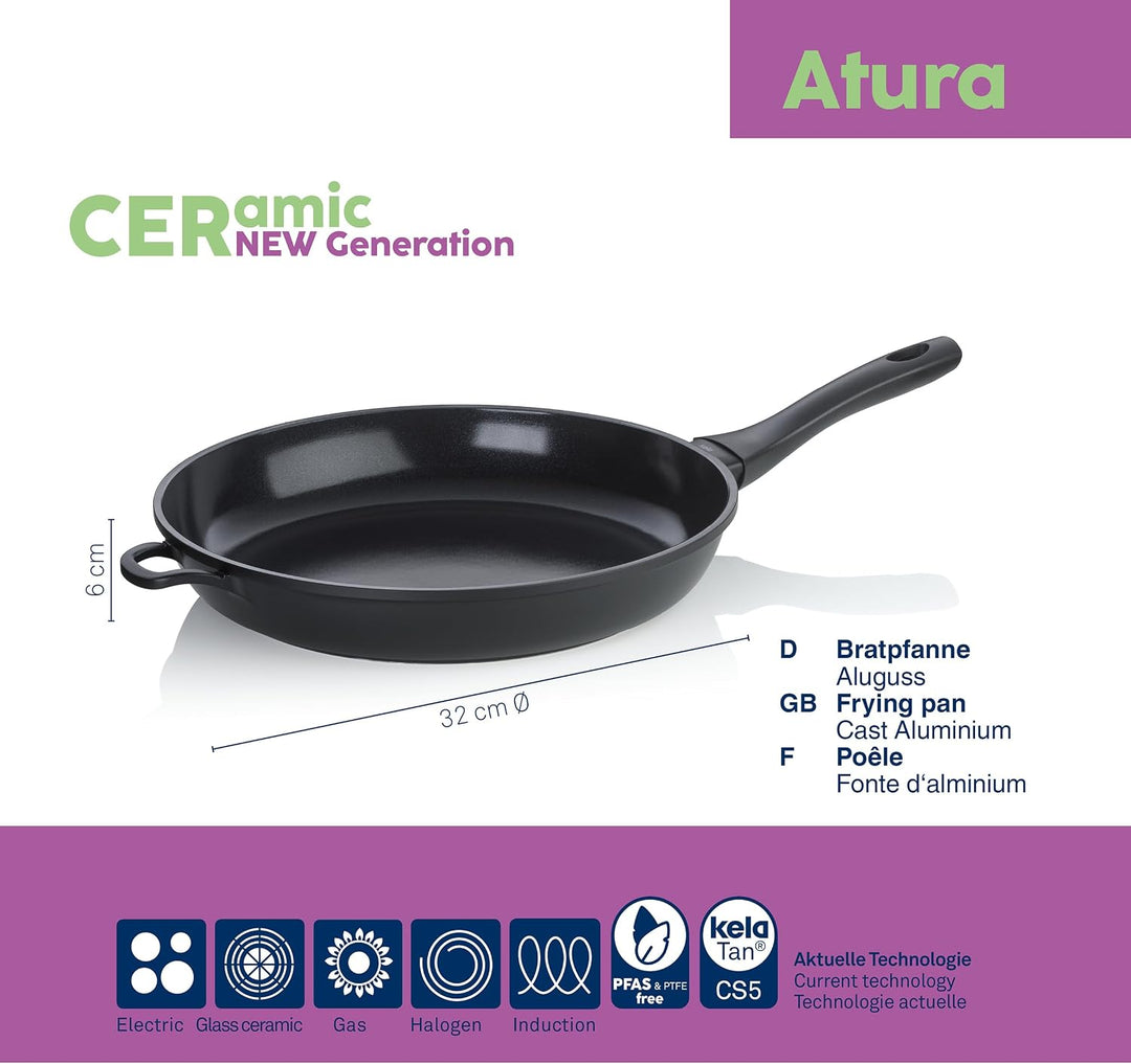kela Bratpfanne 32 cm ATURA, Pfanne Induktion, Aluguss keramisch beschichtet, Bakelit-Griff, PFAS fr