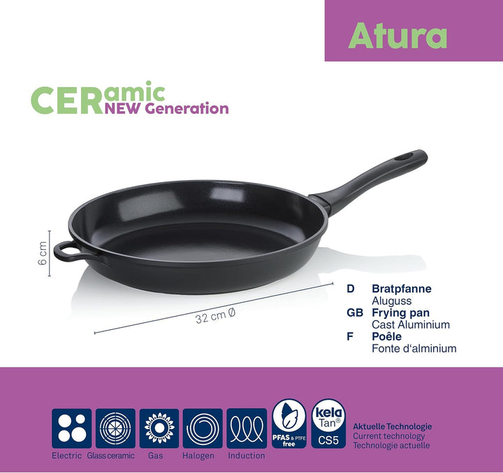 kela Bratpfanne 32 cm ATURA, Pfanne Induktion, Aluguss keramisch beschichtet, Bakelit-Griff, PFAS fr