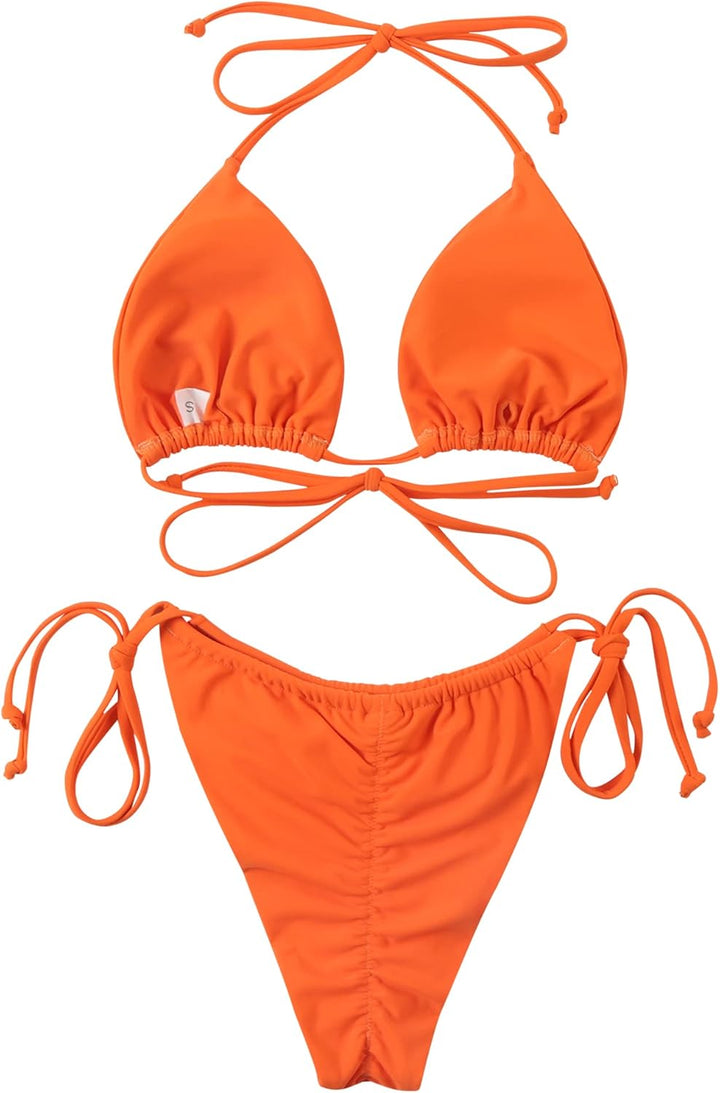 RXRXCOCO Sexy Brazilian Bikini Damen Set Triangel String Oberteil Bikini Tanga Bademode S Orange, S