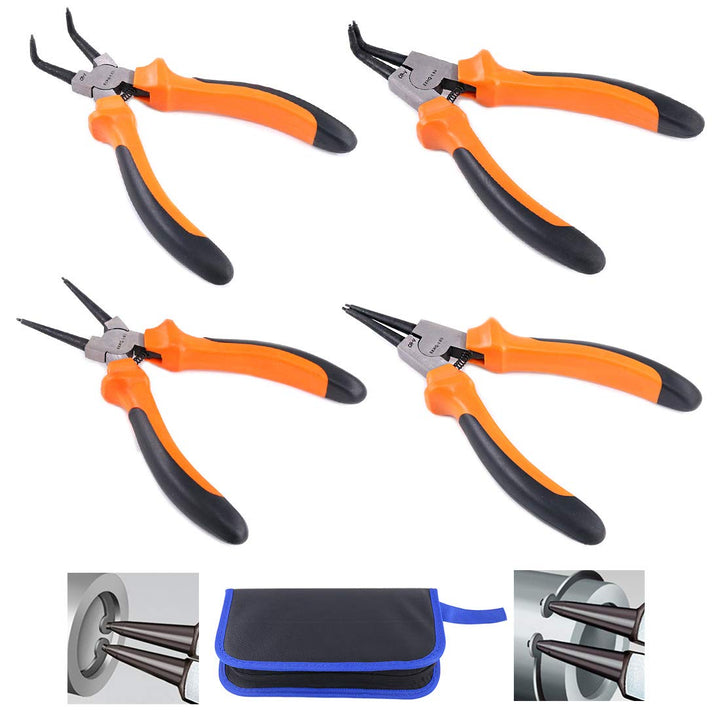 Glarks 4Pcs 7-Inch Snap Ring Pliers Set Heavy Duty Internal/External Circlip Pliers Kit with Straigh