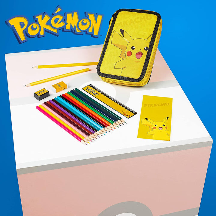 Pokemon Federmäppchen Gross, Gefüllte Federmappe Jungen mit Schreibwaren Set - Pikachu Geschenke für