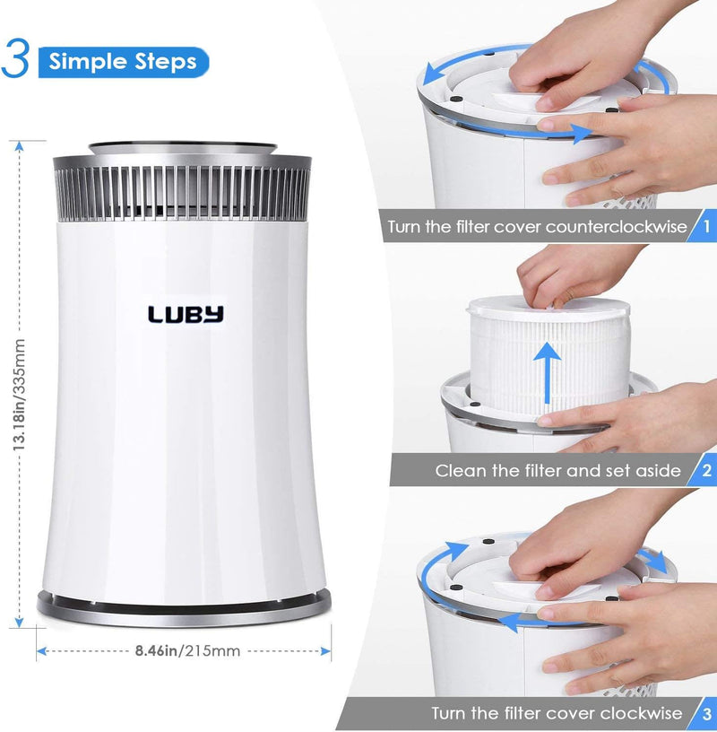 Luby Luftreiniger Air Purifier mit HEPA-Filter, 5 Geschwindigkeiten, 8H-Timer, Nachtlicht, Tragbarer