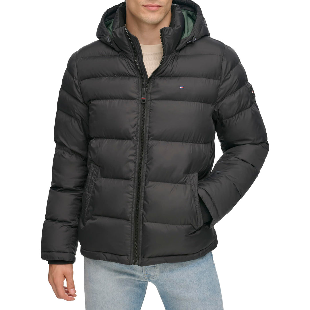 Tommy Hilfiger Herren Klassische Kapuzenjacke (Normale Grössen) Daunenalternative Mantel XXL Schwarz