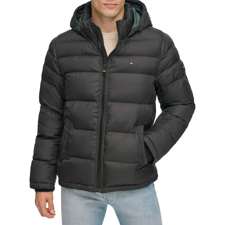 Tommy Hilfiger Herren Klassische Kapuzenjacke (Normale Grössen) Daunenalternative Mantel XXL Schwarz